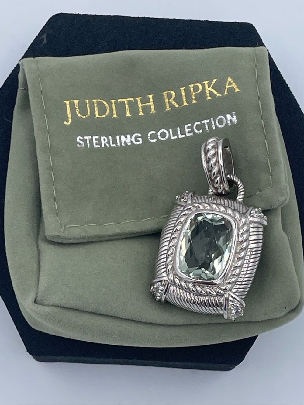 Judith Ripka Prasiolite Pendant Enhancer Sterling Silver 925 Green Amethyst